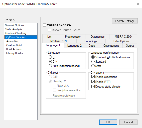 YAMI4 Core project settings 2