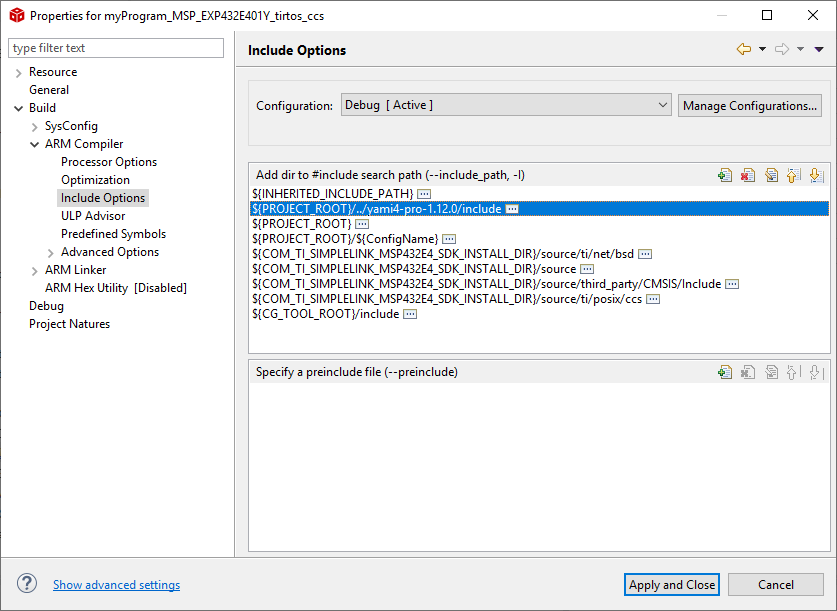 Actual project settings 2