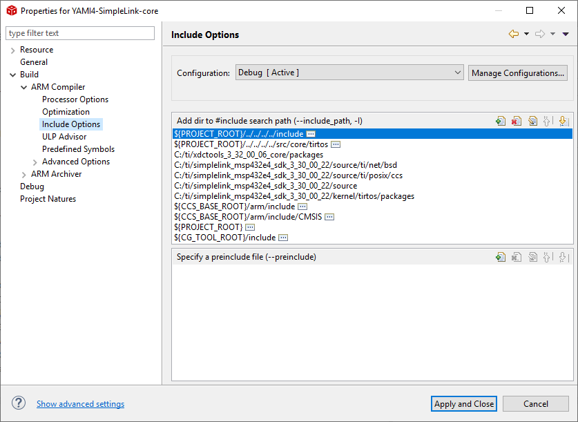 YAMI4 Core project settings 2