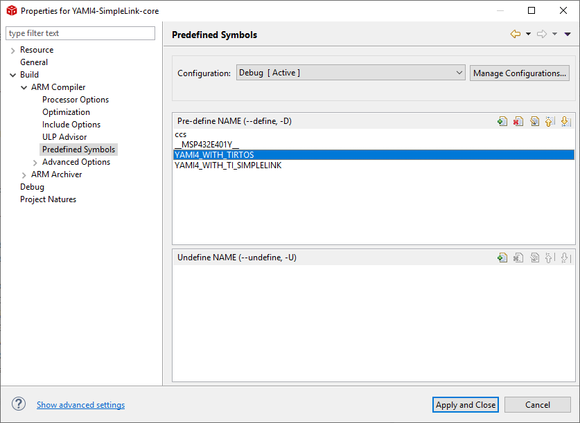 YAMI4 Core project settings 3