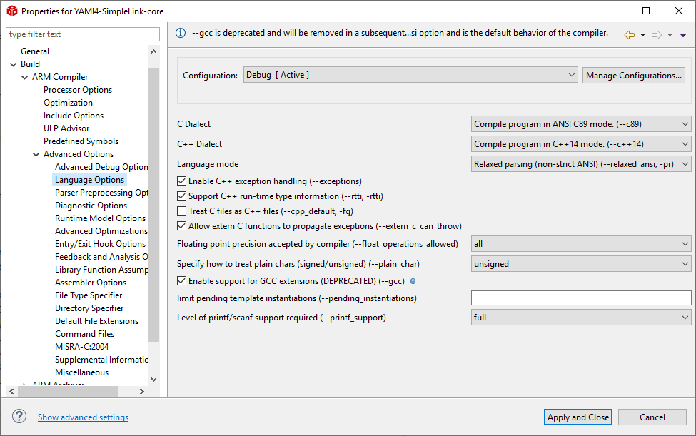 YAMI4 Core project settings 4