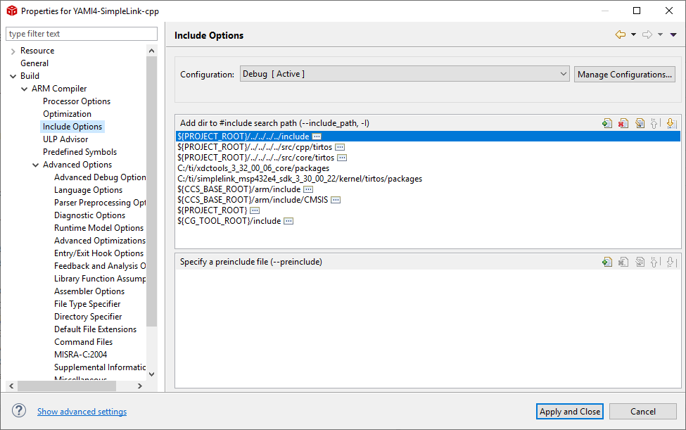 YAMI4 C++ project settings 2