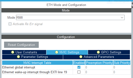 STM32CubeMX ETH settings