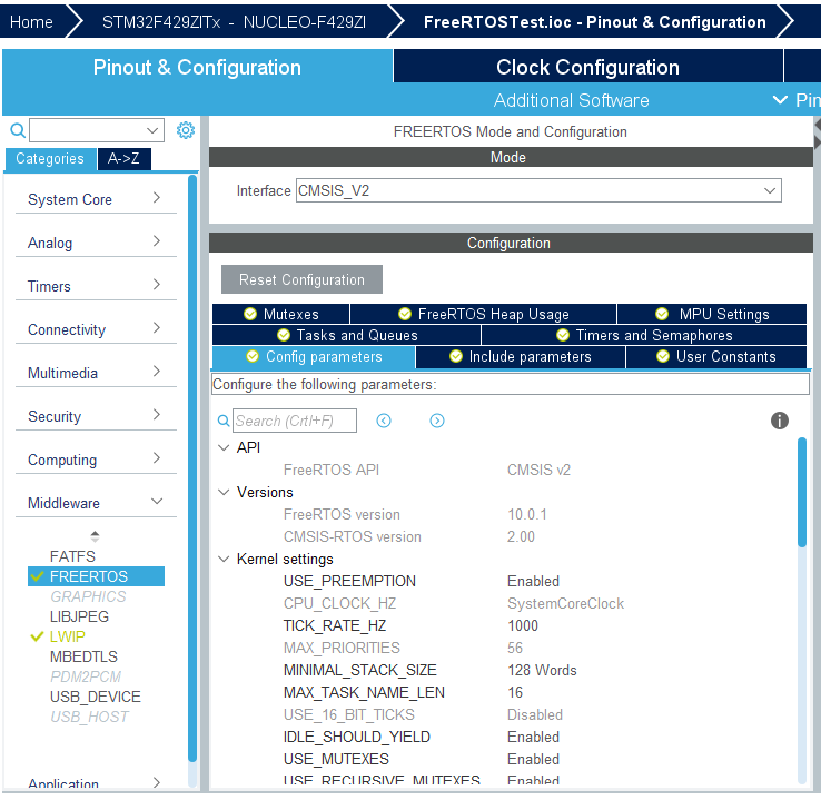 STM32CubeMX FreeRTOS settings