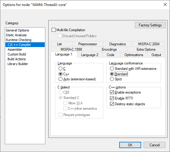 YAMI4 Core project settings 2