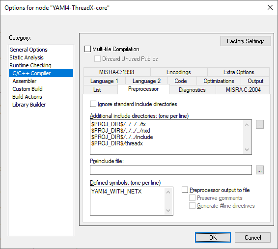 YAMI4 Core project settings 3