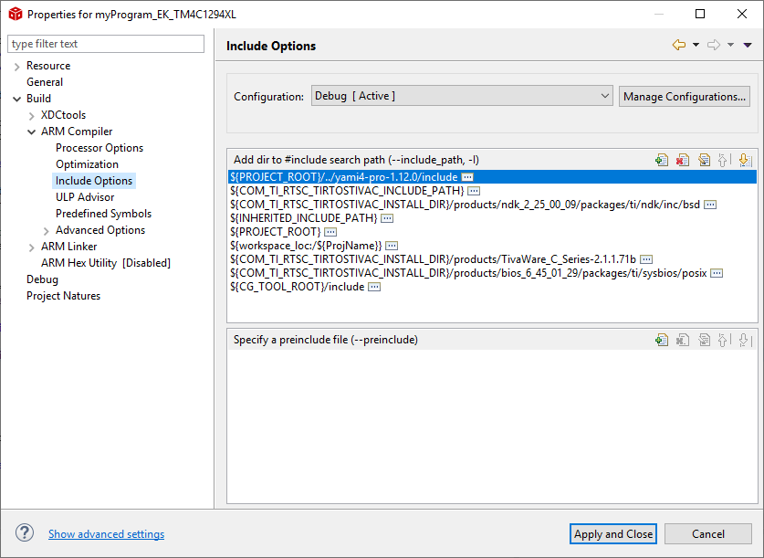 Actual project settings 2