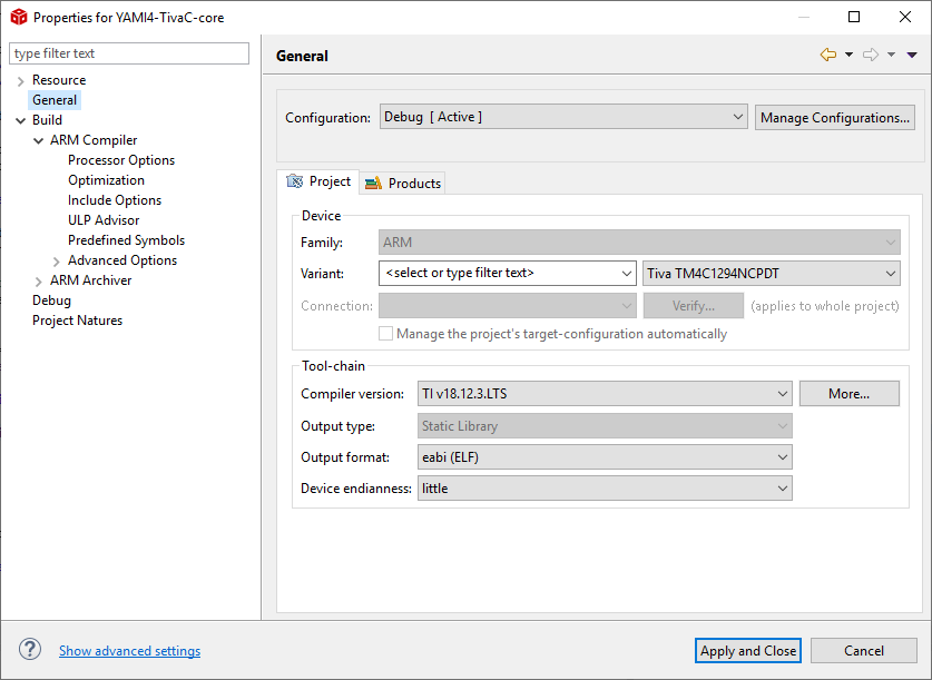 YAMI4 Core project settings 1