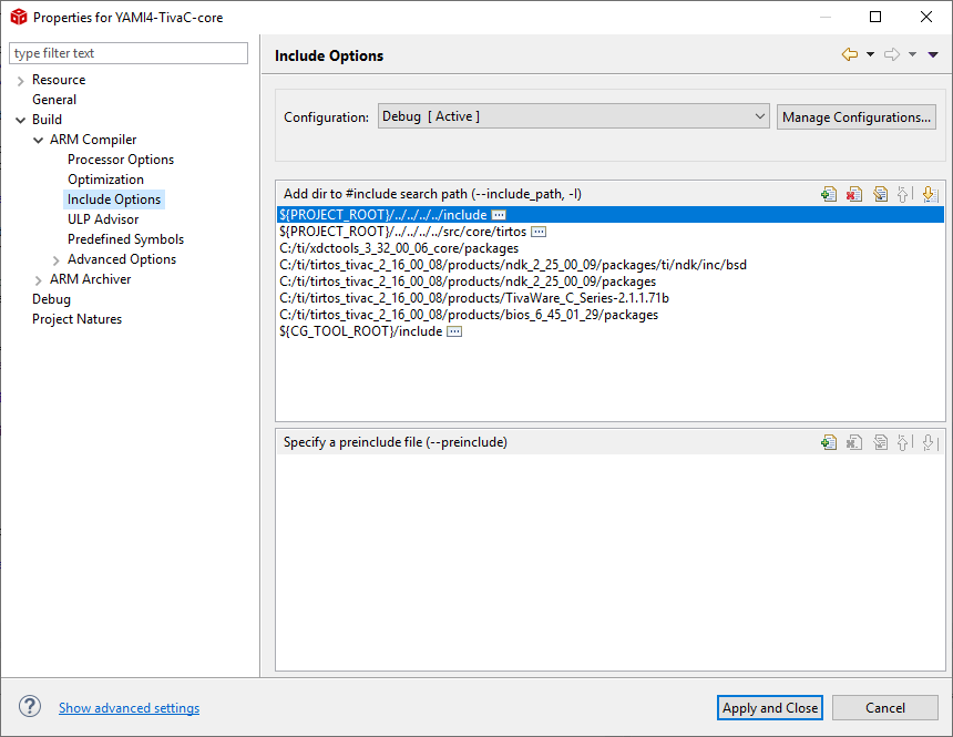 YAMI4 Core project settings 2