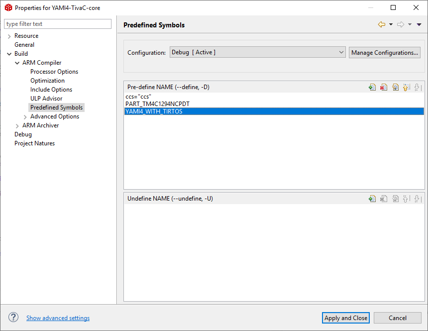 YAMI4 Core project settings 3