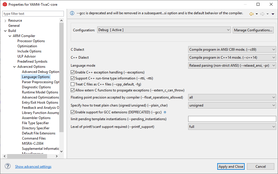 YAMI4 Core project settings 4